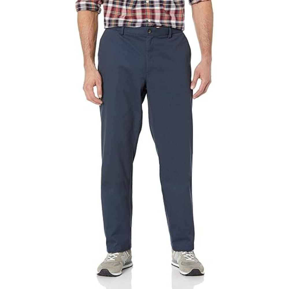 Men's Chino Pant 34W x 32L Navy Straight-Fit Wrinkle-Resistant, Cotton